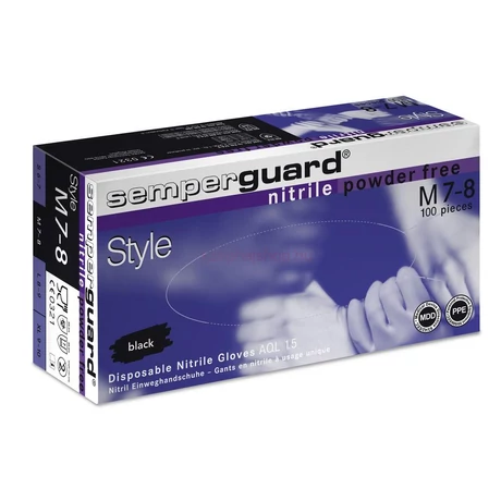 Semperguard Nitril Style púdermentes fekete kesztyű - M -100 db/ doboz 